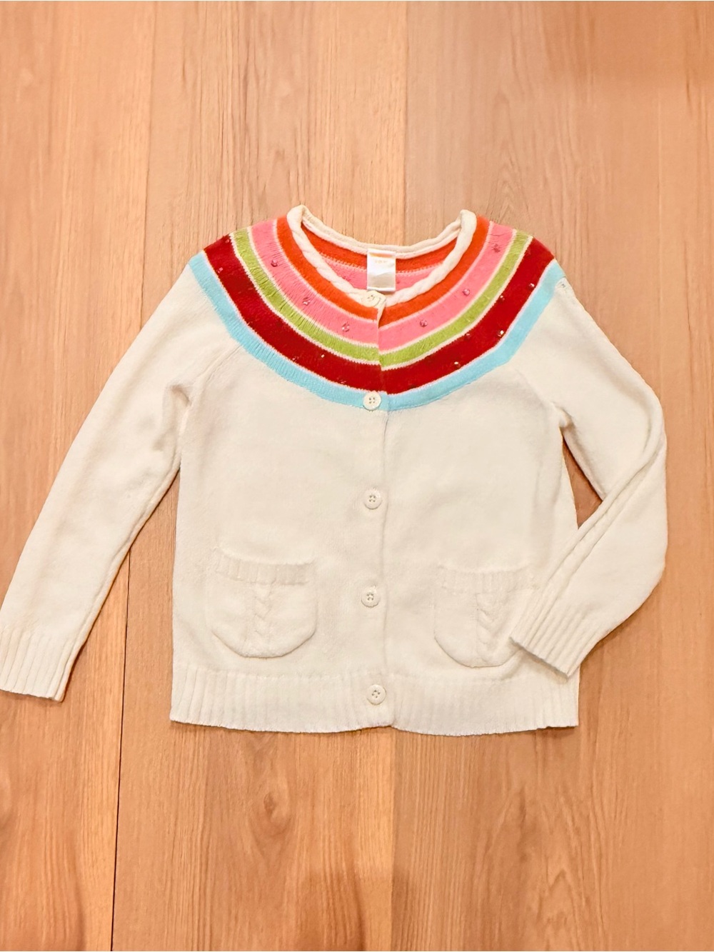 Gymboree Cream Cardigan with Rainbow Yoke- Girls 5-6